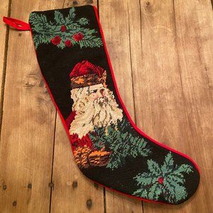 Vintage Needlepoint Christmas Stocking OLD WORLD SANTA